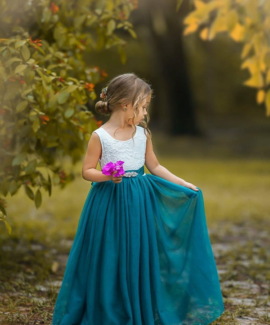 Sleeveless Teal Blue Flower Girl Dress - Perfect for Any Style Wedding - The Little Kitten Boutique