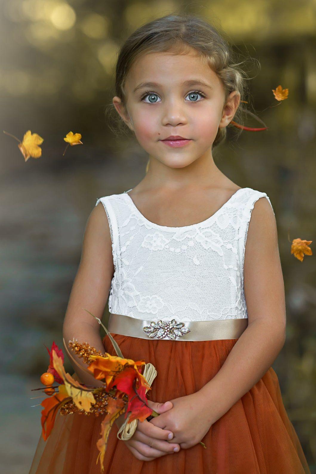 Sleeveless and Long Sleeve, Fall Inspired Burnt Orange and Rust Flower Girl Dresses - The Little Kitten Boutique