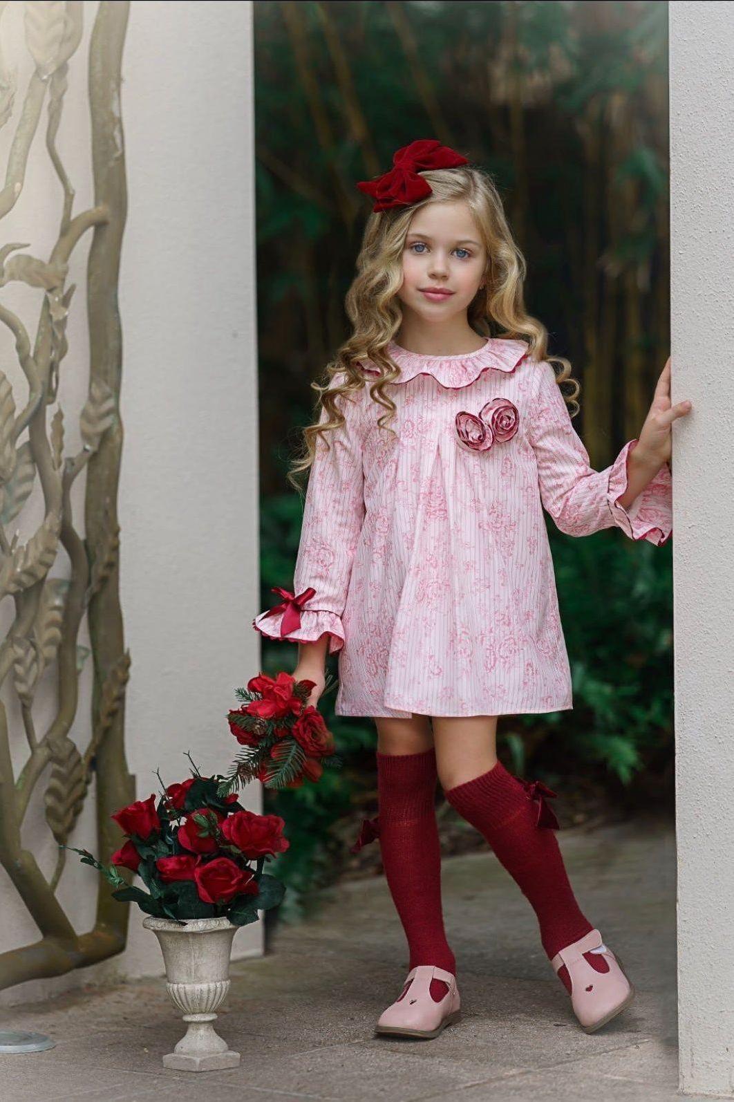 Pink and Red Toile Girls Babydoll Dress-Perfect Holiday Dress - The Little Kitten Boutique