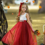 Sleeveless Burnt Orange Tulle and Lace Flower Girl Dress-magical fall dress - The Little Kitten Boutique