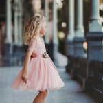 Short Sleeve Lace and Tulle Rose Flower Girl Dress - The Little Kitten Boutique