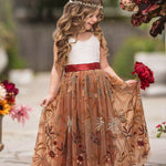 Sleeveless Floral Embroidered Burnt Orange Flower Girl Dress - The Little Kitten Boutique