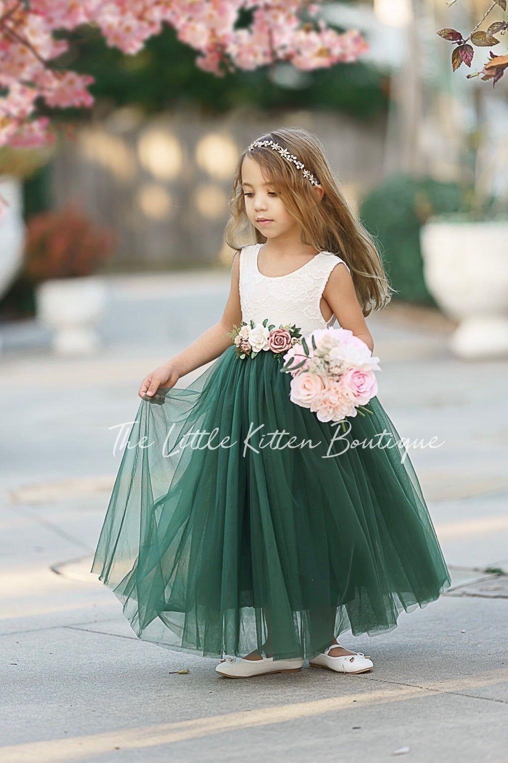 Sleeveless Lace and Tulle Flower Girl Dresses / Girls Special Occasion Dresses - The Little Kitten Boutique