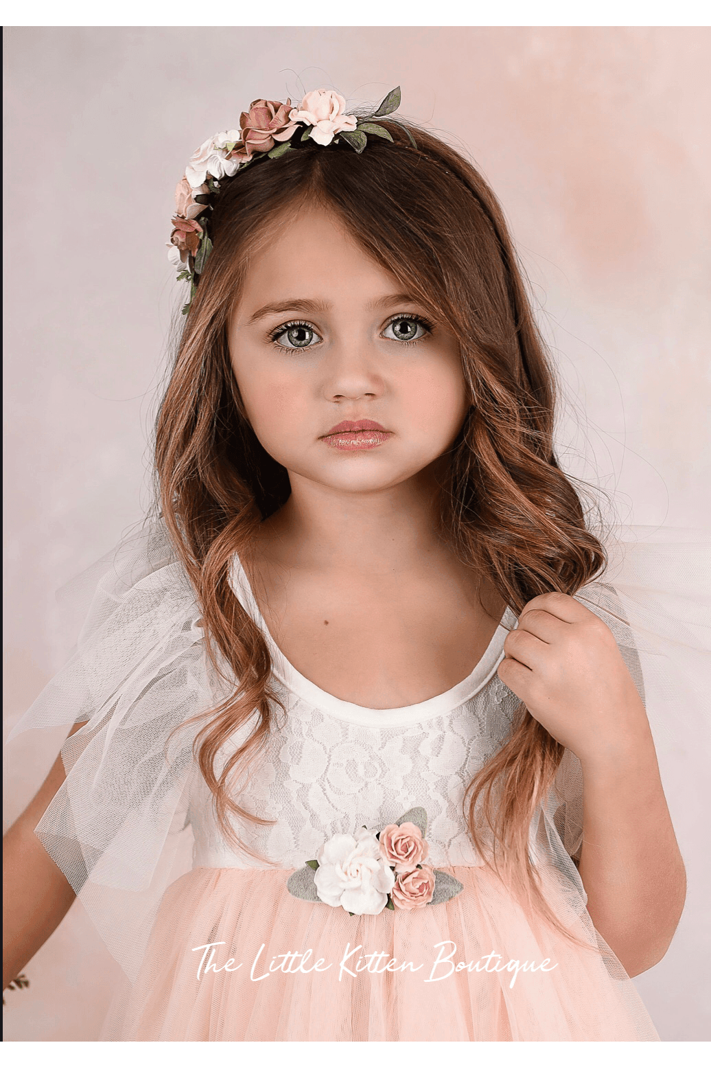 Blush Tulle High Low Flower Girl Dress / Girls Special Occasion Dress - The Little Kitten Boutique