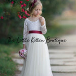 Long Sleeve Tulle and Lace Flower Girl Dress - The Little Kitten Boutique