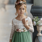 Sage tulle and lace Flower Girl dress - The Little Kitten Boutique