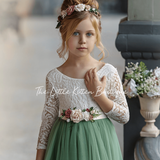 Sage tulle and lace Flower Girl dress - The Little Kitten Boutique