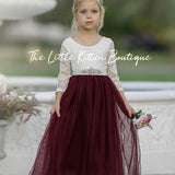Princess Inspired, Long Sleeve Special Occasion Dress / Lace and tulle flower girl dress - The Little Kitten Boutique