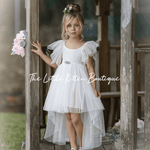 Blush Tulle High Low Flower Girl Dress / Girls Special Occasion Dress - The Little Kitten Boutique