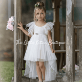 Blush Tulle High Low Flower Girl Dress / Girls Special Occasion Dress - The Little Kitten Boutique