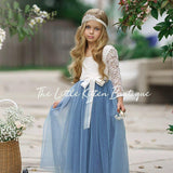 Dusty Blue and Sage Green tulle and lace Flower Girl dress - The Little Kitten Boutique