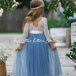 Dusty Blue and Sage Green tulle and lace Flower Girl dress - The Little Kitten Boutique