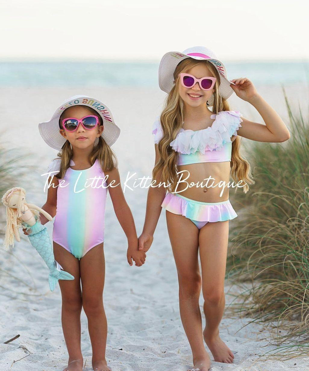 Pastel Rainbow Swimsuit - 1 piece bathing suit - The Little Kitten Boutique