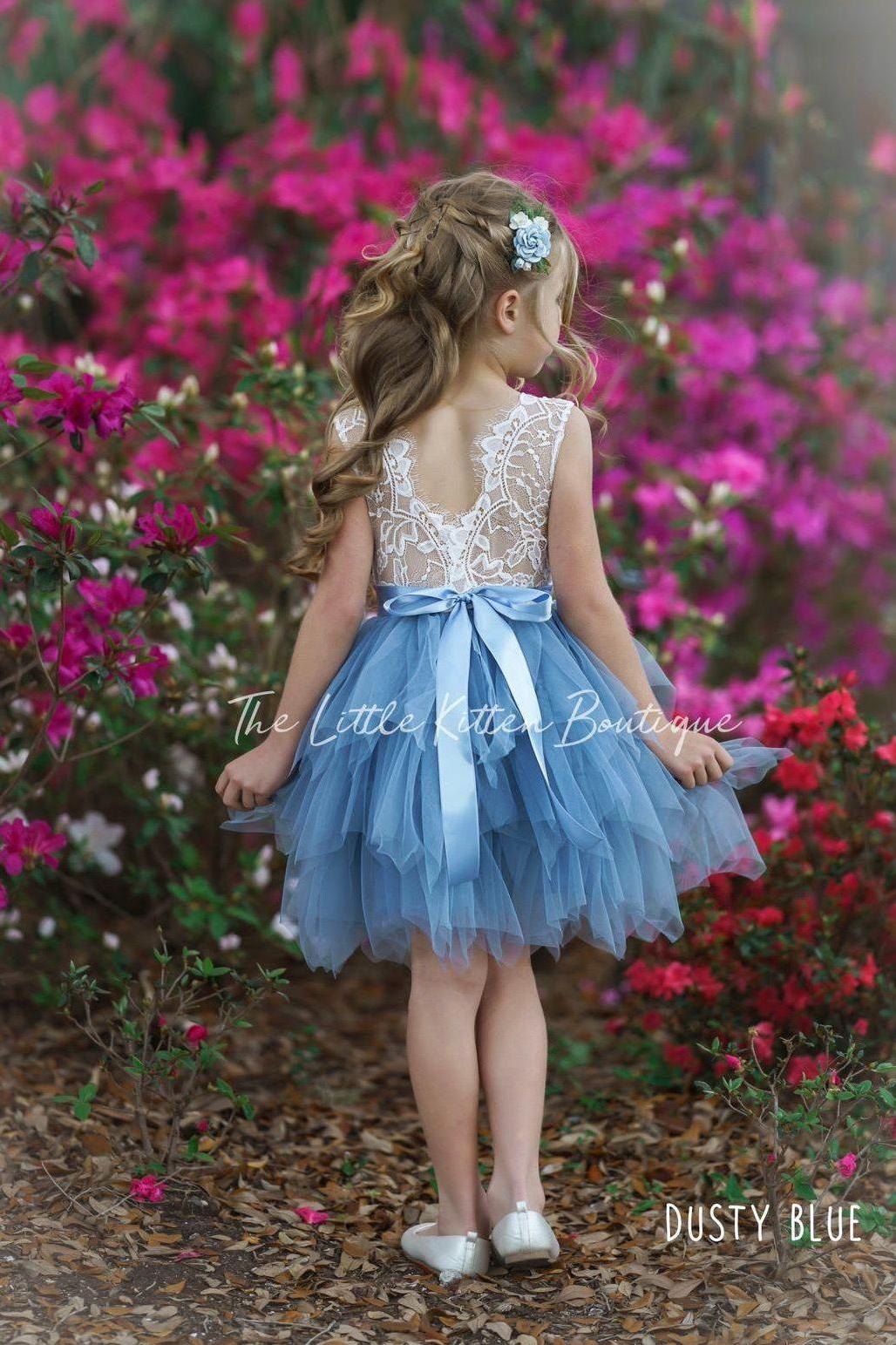 Dusty Blue, Layered flower girl dress / girls special occasion dress - The Little Kitten Boutique