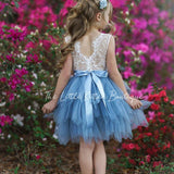 Dusty Blue, Layered flower girl dress / girls special occasion dress - The Little Kitten Boutique