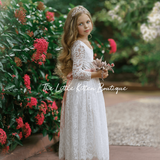 Long Sleeve Lace Flower Girl Dress - The Little Kitten Boutique