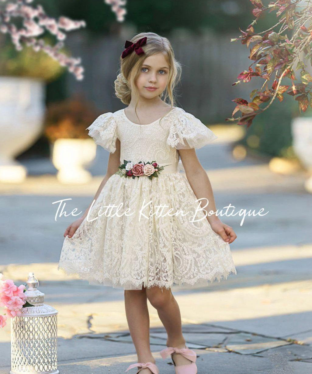 Flower Girl Dress / Special Occasion Dress for Girls, with Ruffle Sleeve - The Little Kitten Boutique