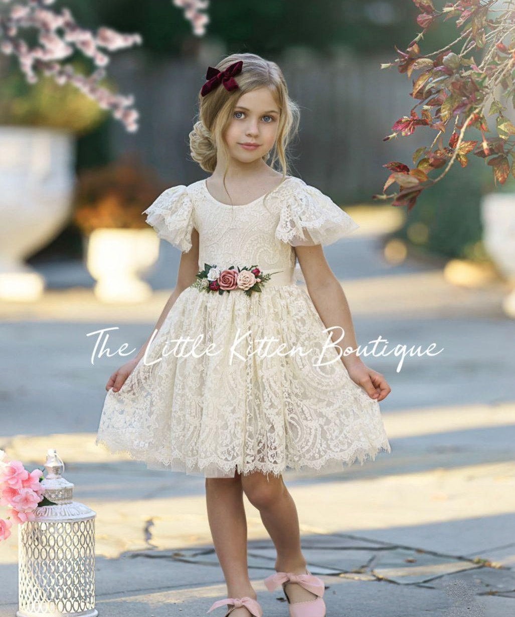 Flower Girl Dress / Special Occasion Dress for Girls, with Ruffle Sleeve - The Little Kitten Boutique