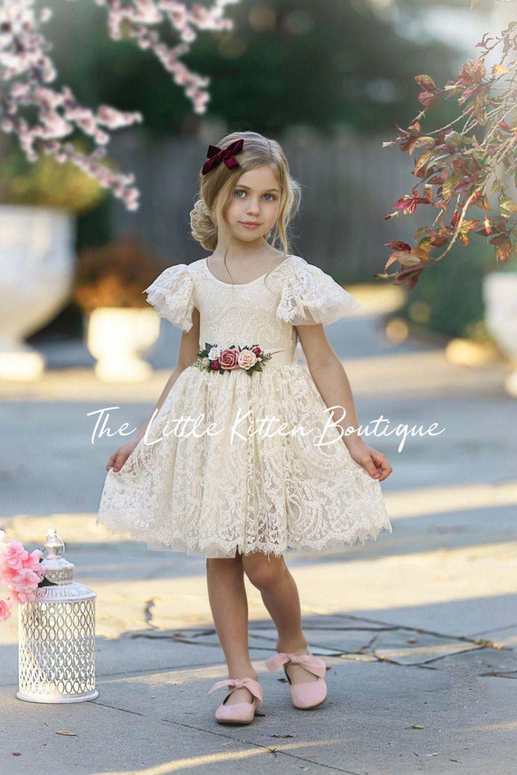 Flower Girl Dress / Special Occasion Dress for Girls, with Ruffle Sleeve - The Little Kitten Boutique