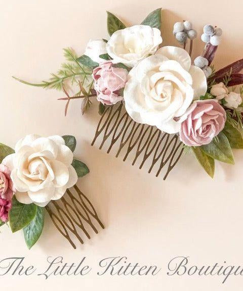 Hair Combs with Flowers for Weddings / Hair Accessories - The Little Kitten Boutique