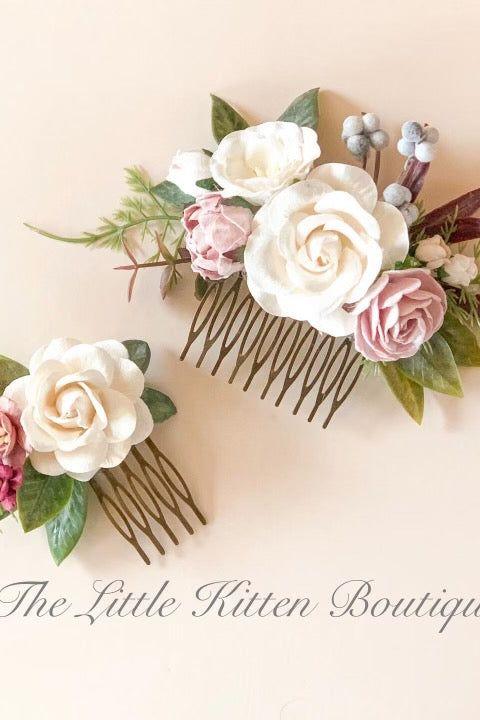 Hair Combs with Flowers for Weddings / Hair Accessories - The Little Kitten Boutique