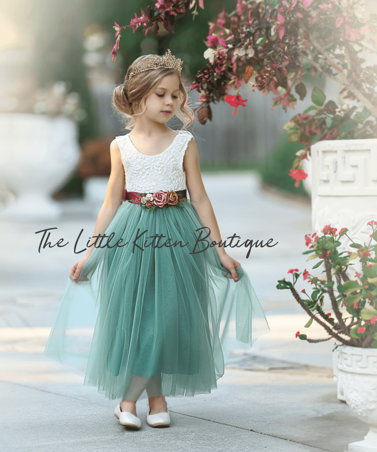 Sage Green Sleeveless Girls Dress - The Little Kitten Boutique