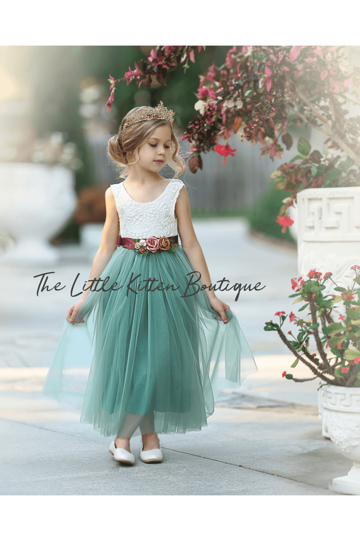Sage Green Sleeveless Girls Dress - The Little Kitten Boutique