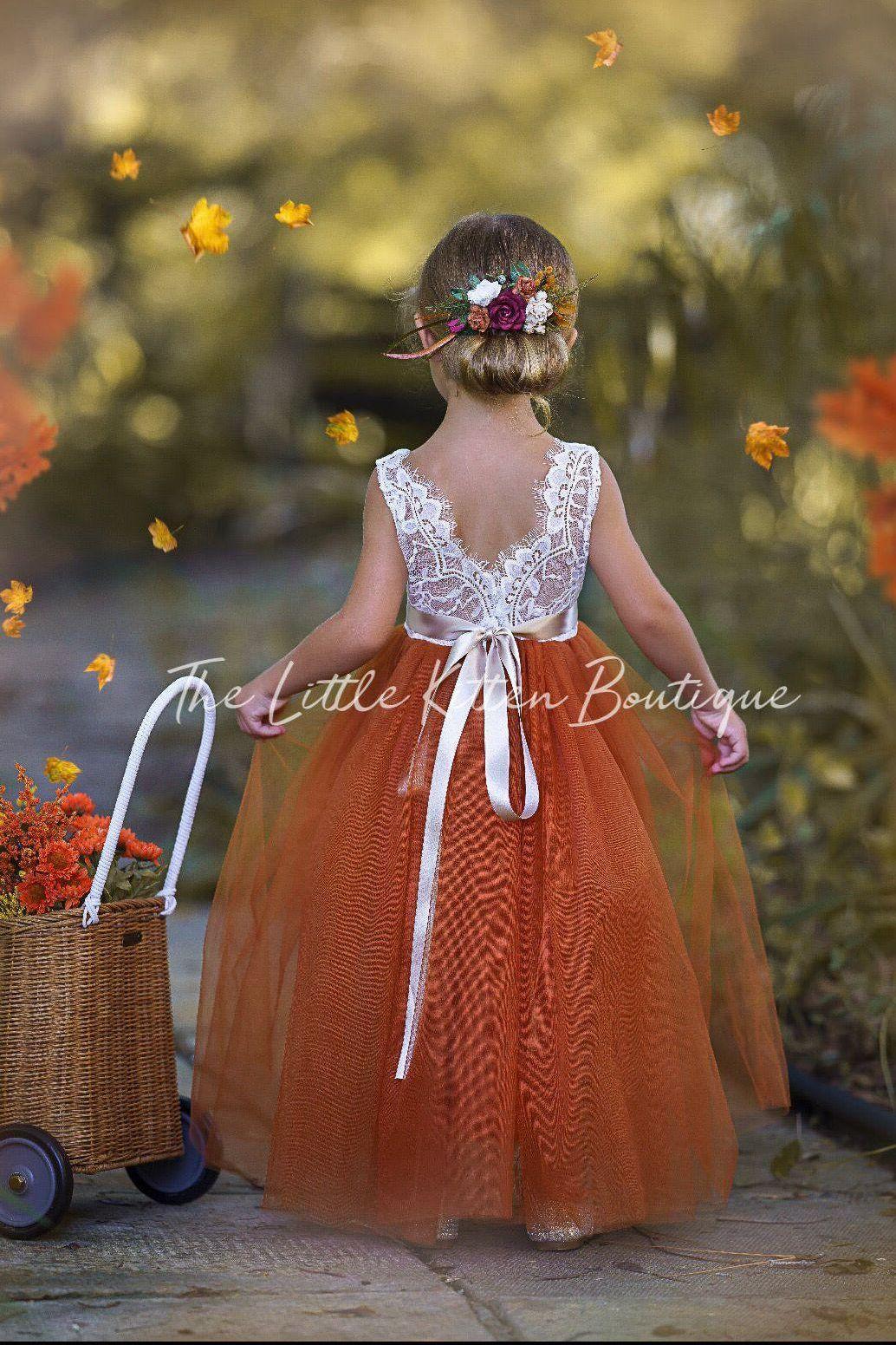 Long Sleeve and Sleeveless, Fall Inspired, Burnt Orange and Rust Flower Girl Dresses - The Little Kitten Boutique