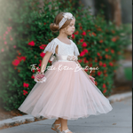 Lace and tulle Flower Girl Dress / Special Occasion Dress with Butterfly Cap Sleeve - The Little Kitten Boutique