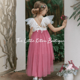 Blush Tulle High Low Flower Girl Dress / Girls Special Occasion Dress - The Little Kitten Boutique