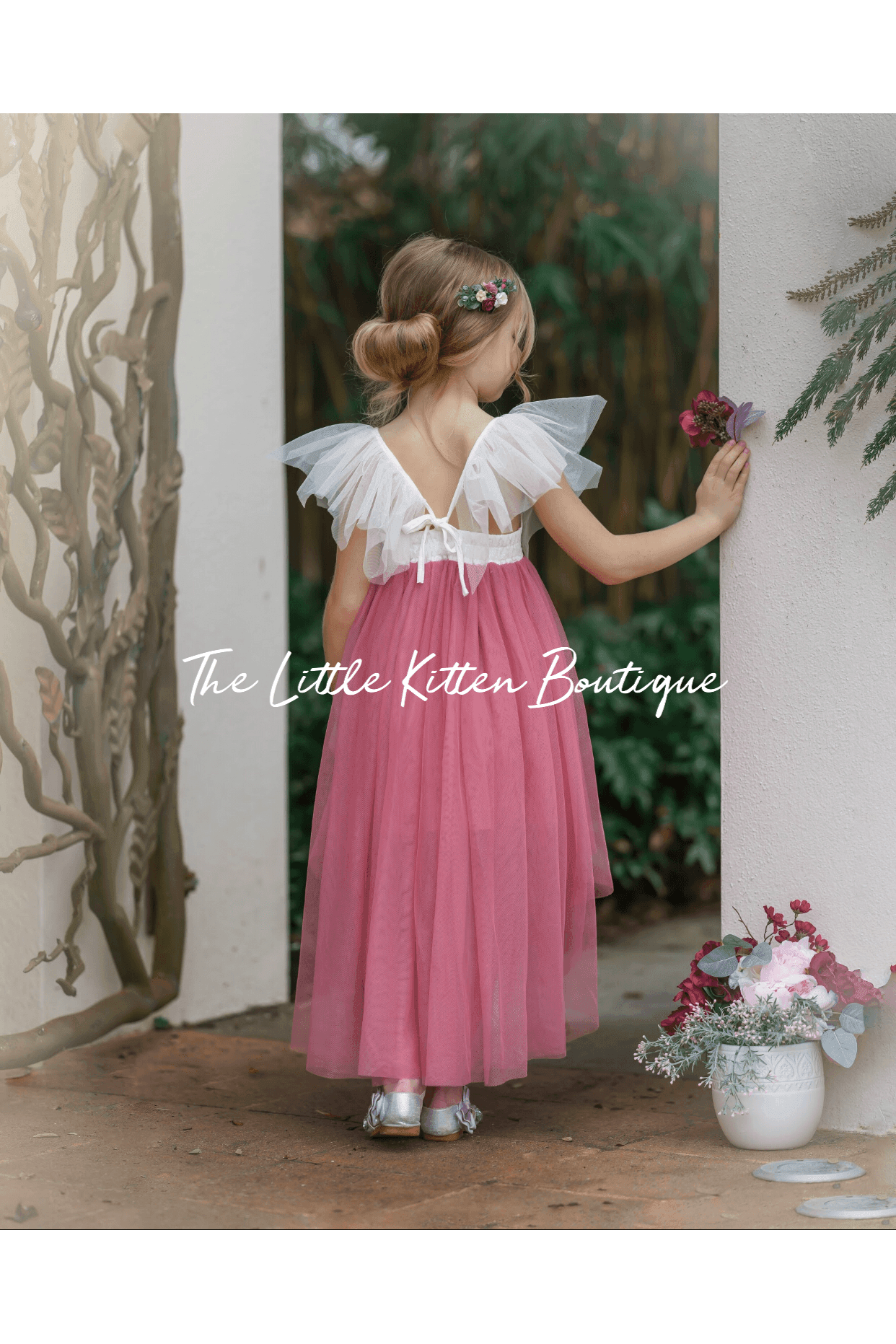Blush Tulle High Low Flower Girl Dress / Girls Special Occasion Dress - The Little Kitten Boutique