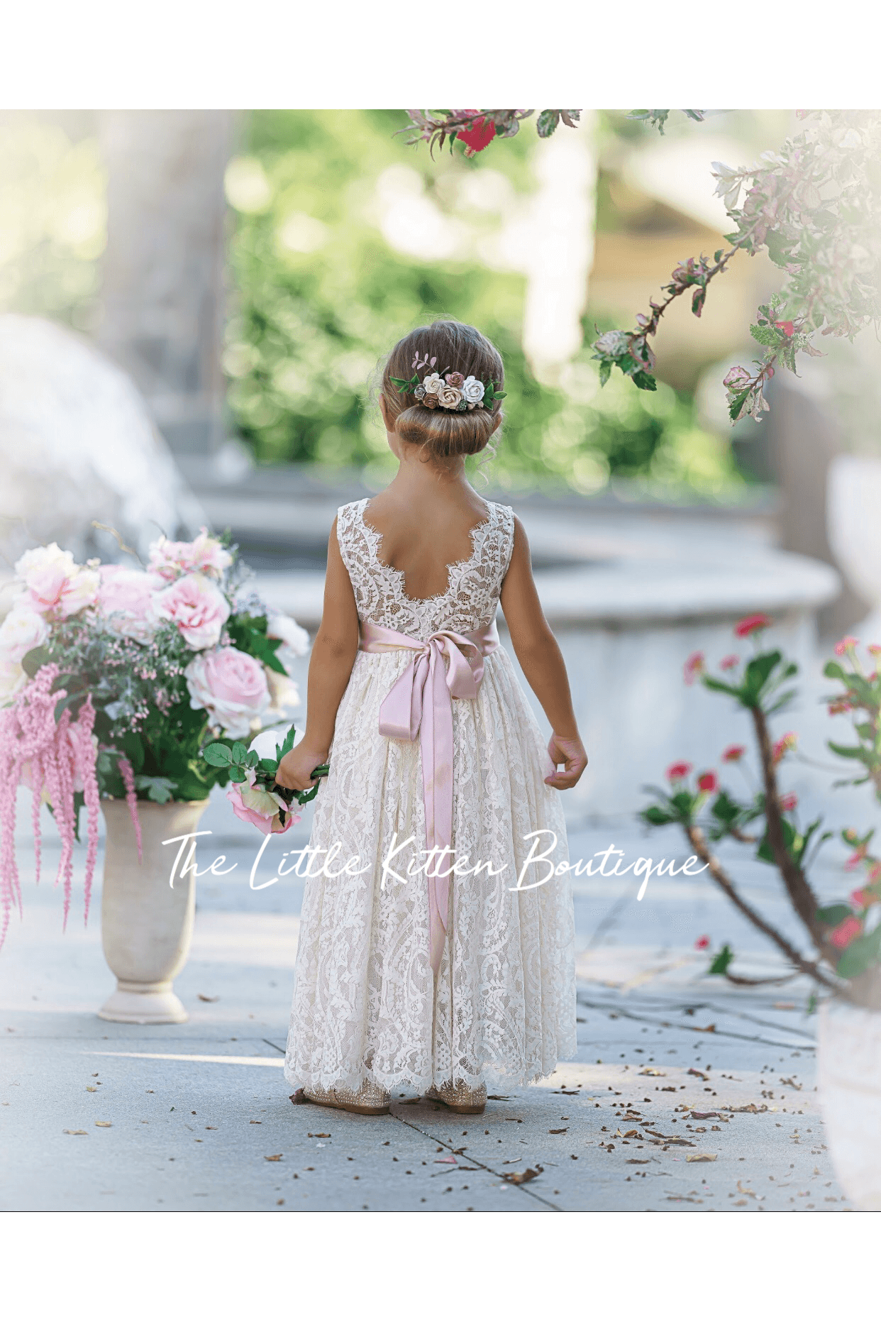 Lace Flower Girl Dress - The Little Kitten Boutique