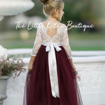 Long Sleeve Tulle and Lace Flower Girl Dress - The Little Kitten Boutique