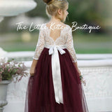 Long Sleeve Tulle and Lace Flower Girl Dress - The Little Kitten Boutique