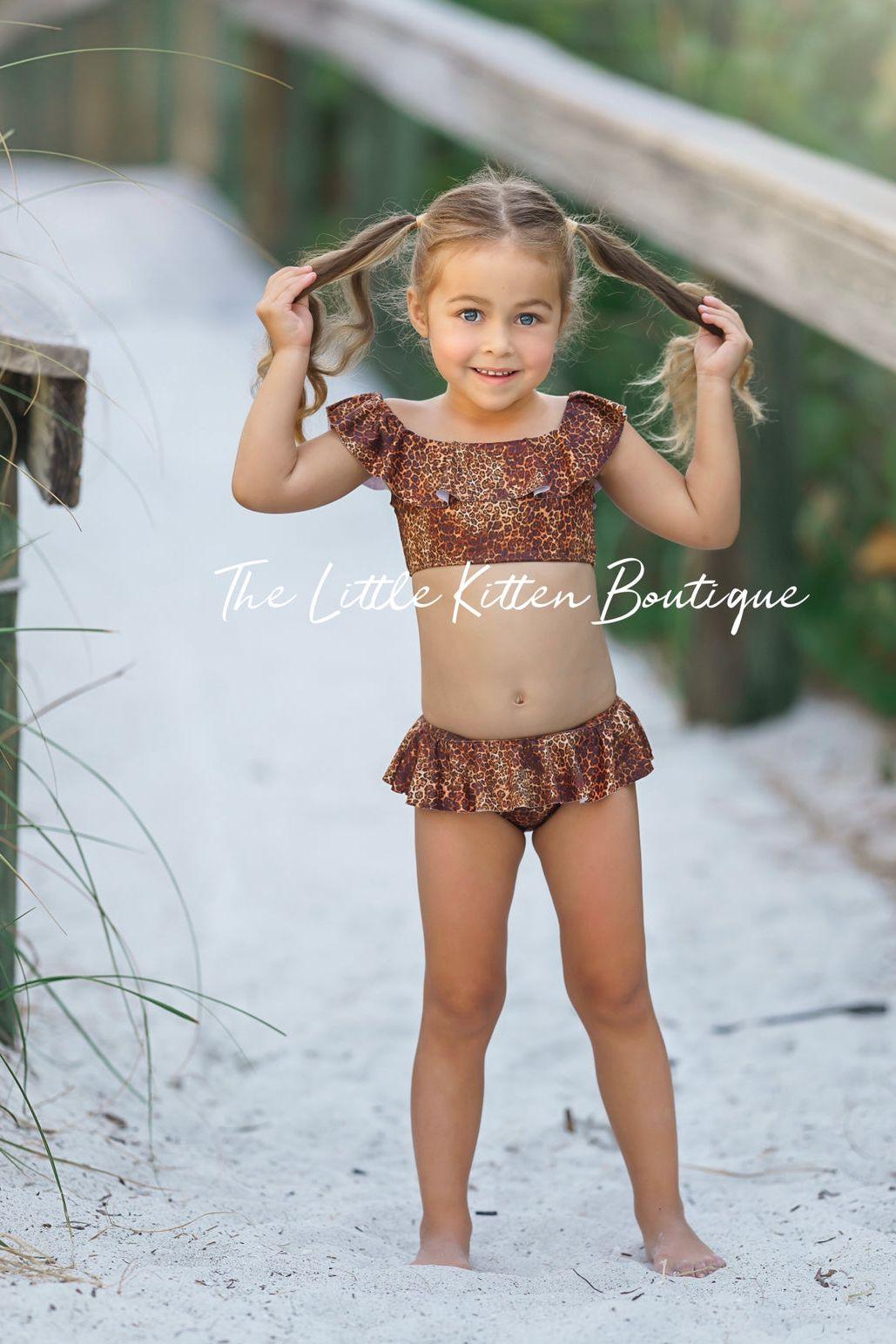Girls Leopard Swimsuit - 2 piece bathing suit – The Little Kitten Boutique