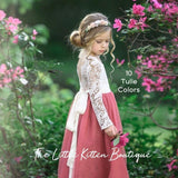 Princess Inspired, Long Sleeve Special Occasion Dress / Lace and tulle flower girl dress - The Little Kitten Boutique