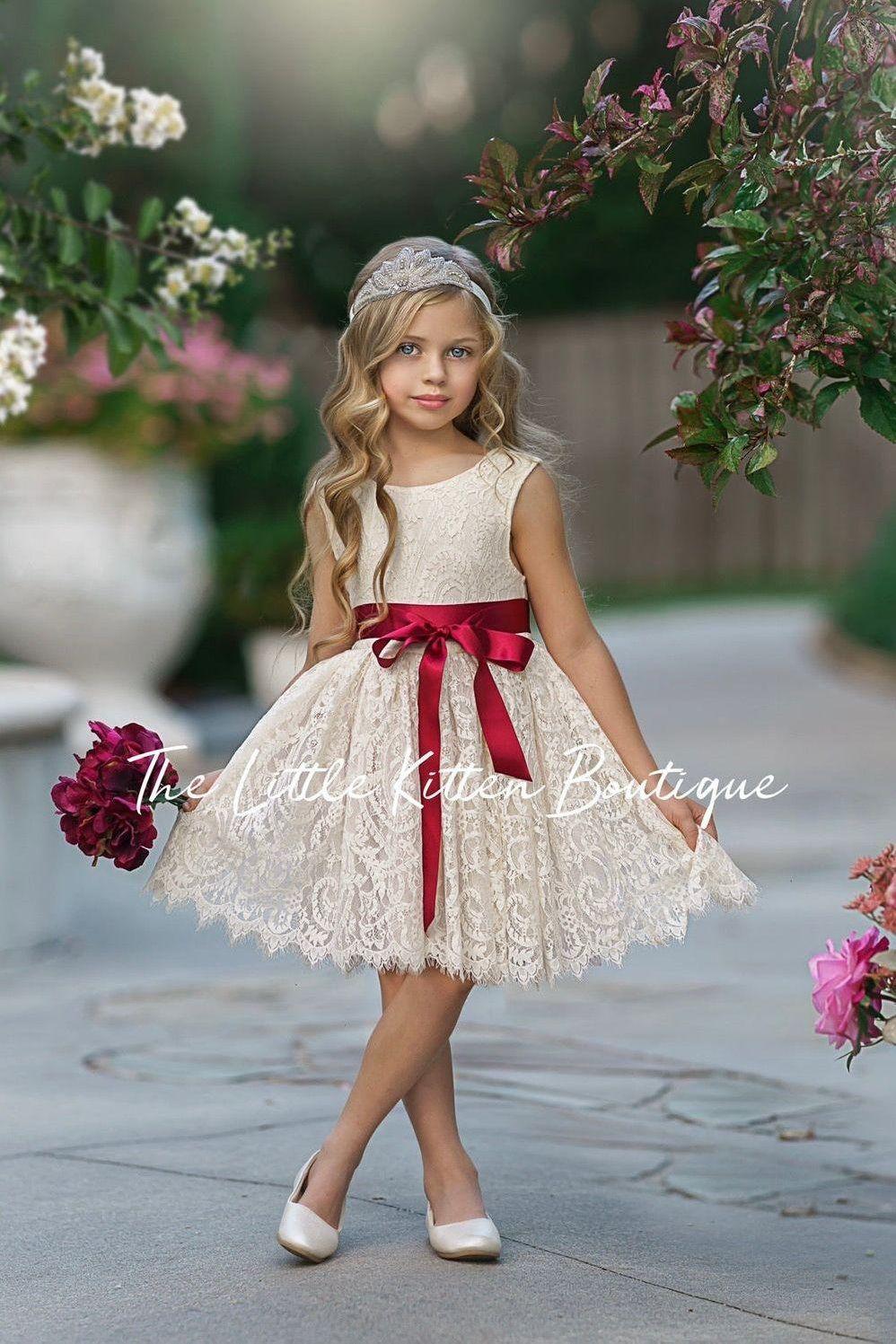 Sleeveless Knee Length Lace Flower Girl Dresses - The Little Kitten Boutique