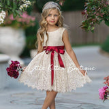 Sleeveless Knee Length Lace Flower Girl Dresses - The Little Kitten Boutique