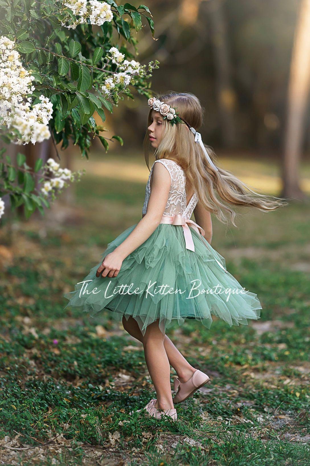 Knee Length, Layered flower girl dress / girls special occasion dress - The Little Kitten Boutique