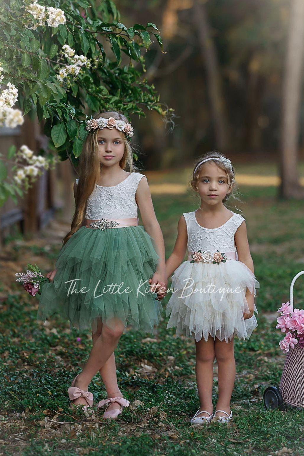 Knee Length, Layered flower girl dress / girls special occasion dress - The Little Kitten Boutique