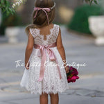 Sleeveless Knee Length Lace Flower Girl Dresses - The Little Kitten Boutique