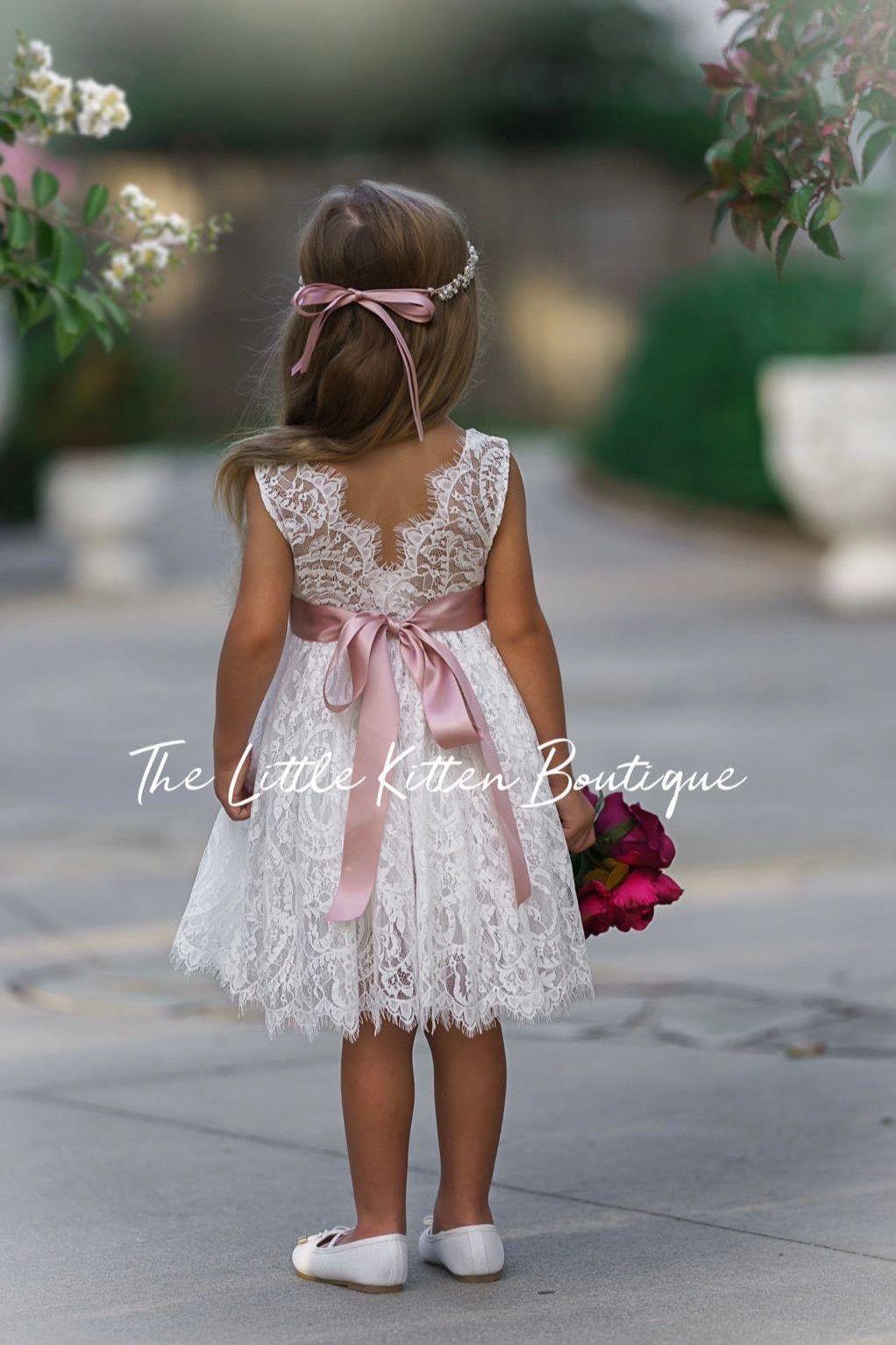 Sleeveless Knee Length Lace Flower Girl Dresses - The Little Kitten Boutique