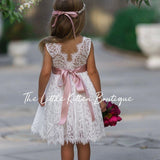 Sleeveless Knee Length Lace Flower Girl Dresses - The Little Kitten Boutique