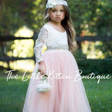 Classic Long Sleeve Tulle and Lace Flower Girl Dress / Girls Special Occasion Dress - The Little Kitten Boutique