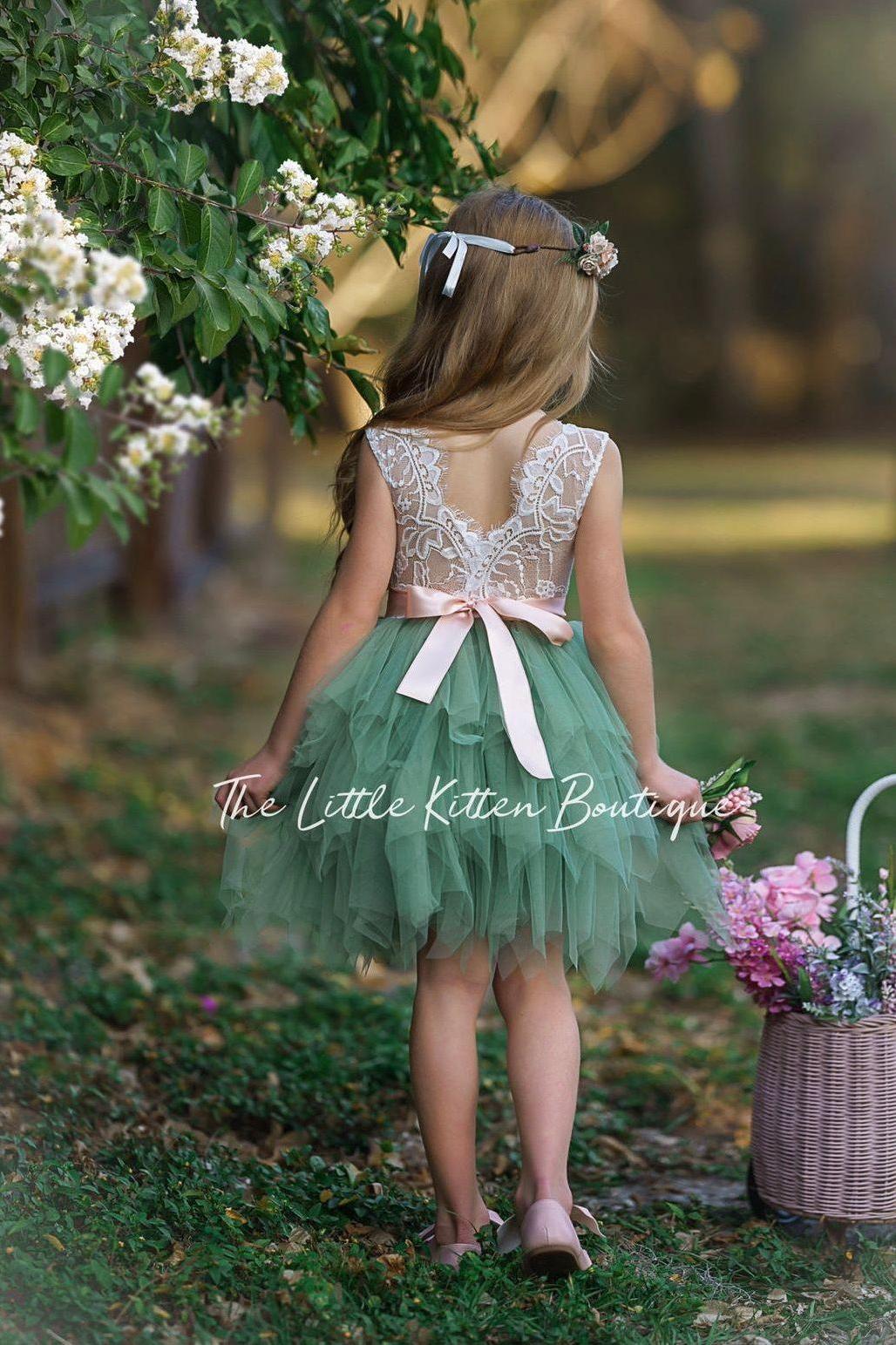 Dusty Blue, Layered flower girl dress / girls special occasion dress - The Little Kitten Boutique