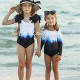 Blue Ombre girls 1 piece swimsuit with rash guard - 1 piece bathing suit - The Little Kitten Boutique