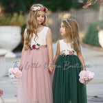 Forest Green, Prima Pink and Mauve Flower Girl Dresses - The Little Kitten Boutique