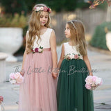 Forest Green, Prima Pink and Mauve Flower Girl Dresses - The Little Kitten Boutique