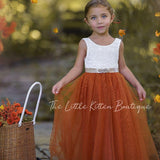 Long Sleeve and Sleeveless, Fall Inspired, Burnt Orange and Rust Flower Girl Dresses - The Little Kitten Boutique