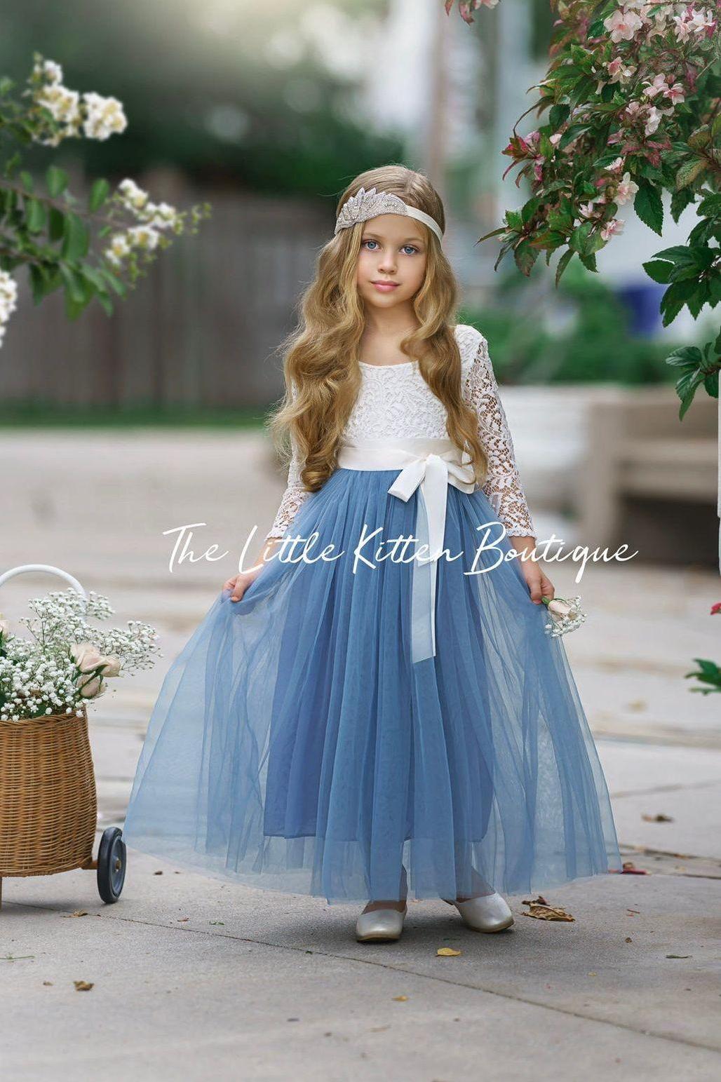 Sage tulle and lace Flower Girl dress - The Little Kitten Boutique